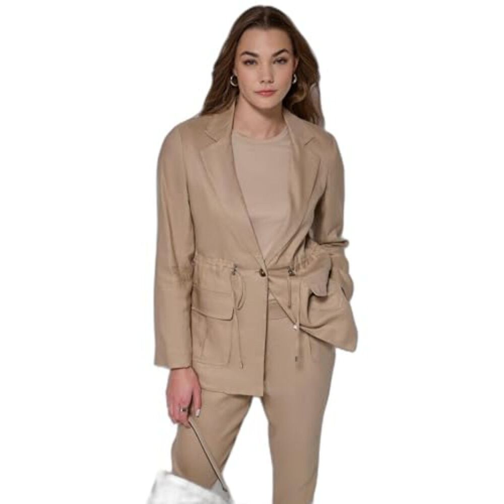 Calvin Klein Linen Blend Utility Jacket & Stretch Waist Pants Size L Safari